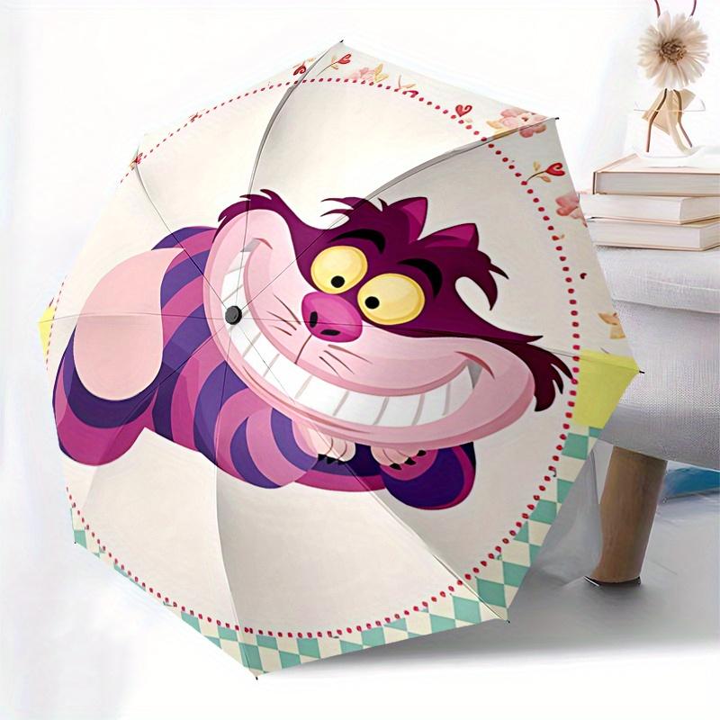 Disney Cheshire Cat, Alice In Wonderland Automatic Open/Close Umbrella - Cute Umbrella with Cute Design, Portable 3-Fold Compact Umbrella Fo