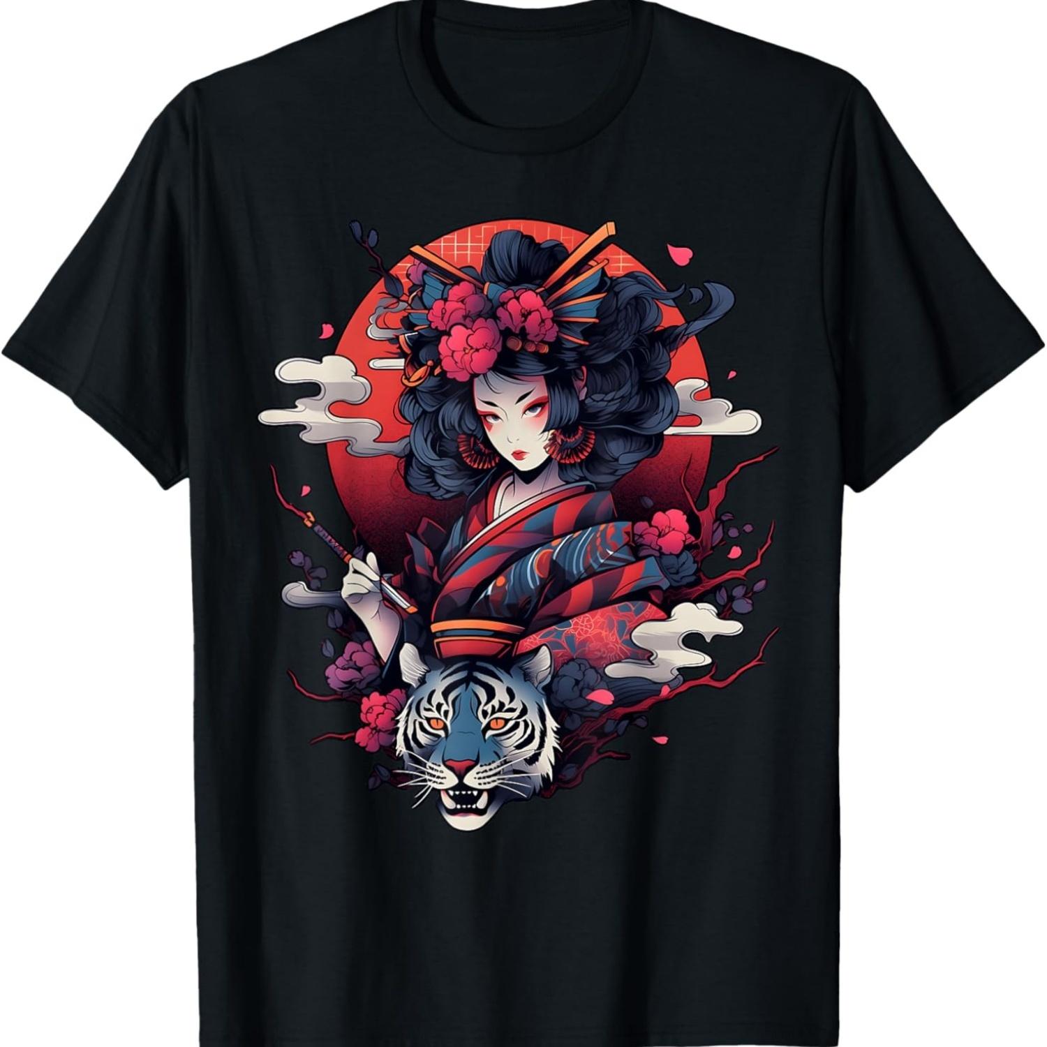 Make A Statement With Tattoo Inspired Design Geisha Tiger T-Shirt S чёрный