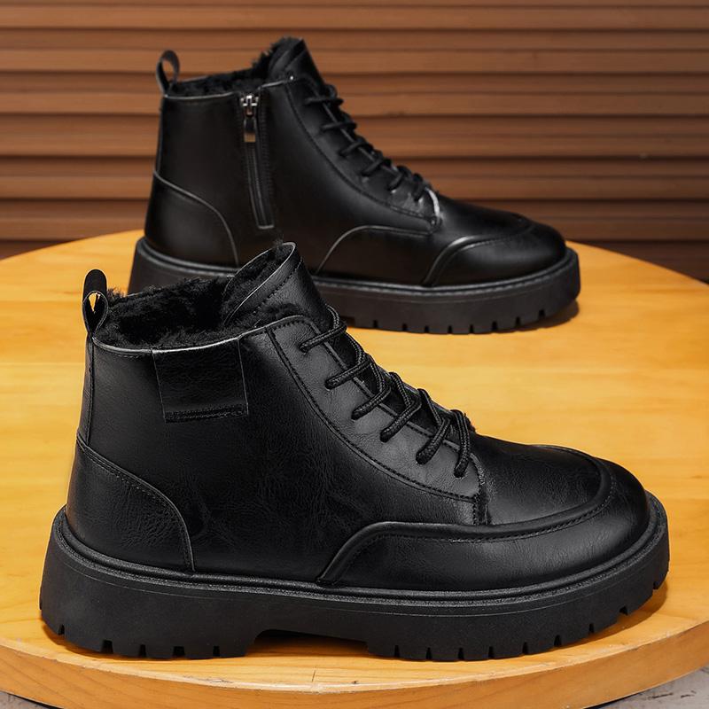 Men's Short Boots High Top Business Leather Boots in British Style Soft Leather Thick Soled and Warm Men's Cotton Boots 2026 New