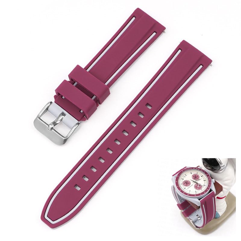 Swatch X OMEGA Compatible Rubber Strap with Double Lines (Wine Red/Gray Lines)