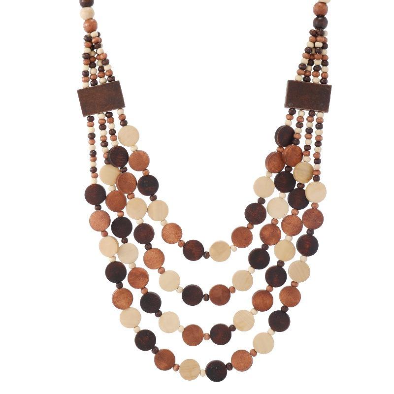 Vintage exaggerated wooden necklace Maillard vacation women's bohemian long niche sweater chain earrings