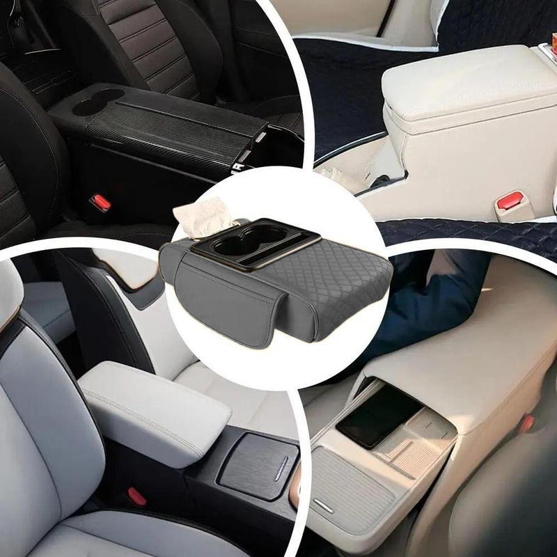 1 Pc Car Armrest Cushion With Cup Holder Car Armrest Elbow Height Pad Side Extension Cushion For Car SUVs Trucks