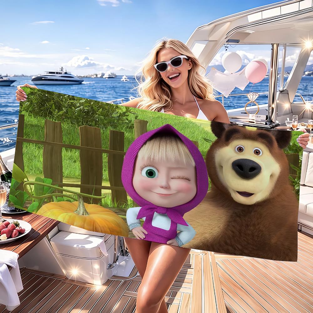 Cartoon M-Masha And The B-Bear Anime Towel Quick Drying Beach Towels Are Suitable For Swimming Pools Camping Yoga And The Gym