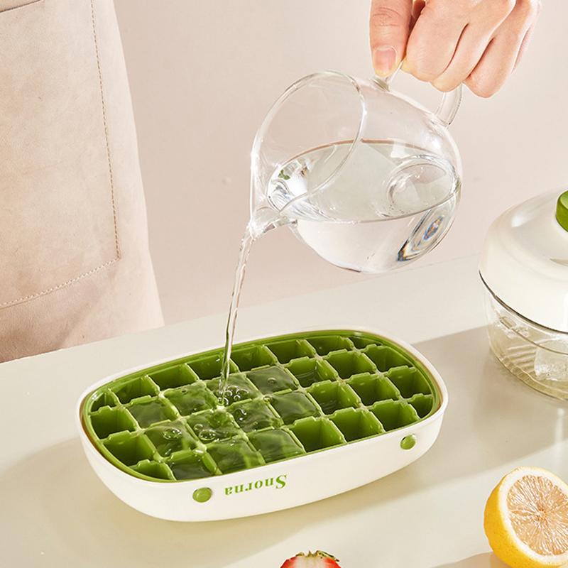 Ice Block Tray With Lid And Bin 32 Grids Freezer Ice Tray Press Type Mold Stackable Chilling Cube Making Molds Outdoor Tableware