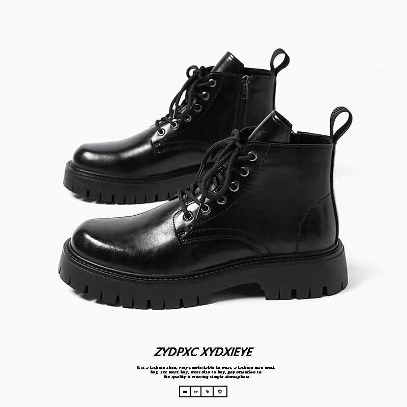 Men's Martin boots low-top British style retro men's medium-top thick-soled heightened side zipper boots 6895-X