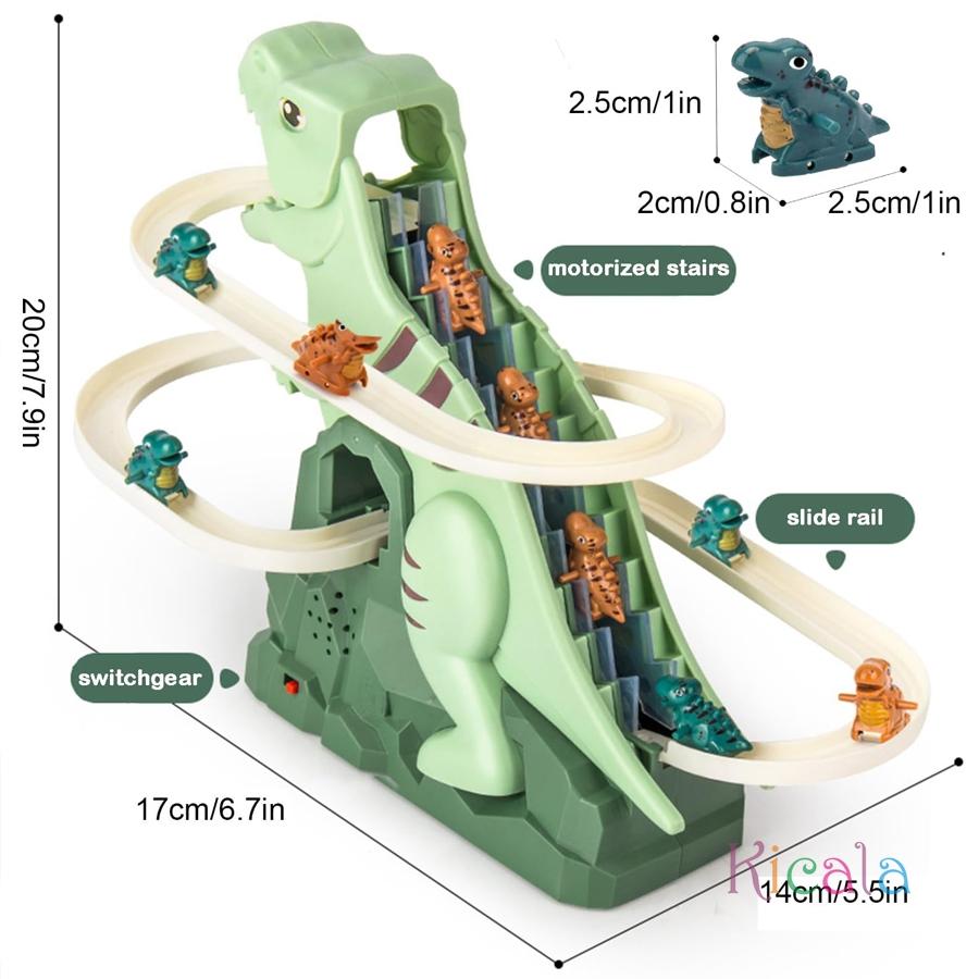 Dinosaur Climbing Stairs Toy Dinosaur Cars Climbing Slide Music Toy Chasing Race Electric Roller Track Game for Kids Christmas