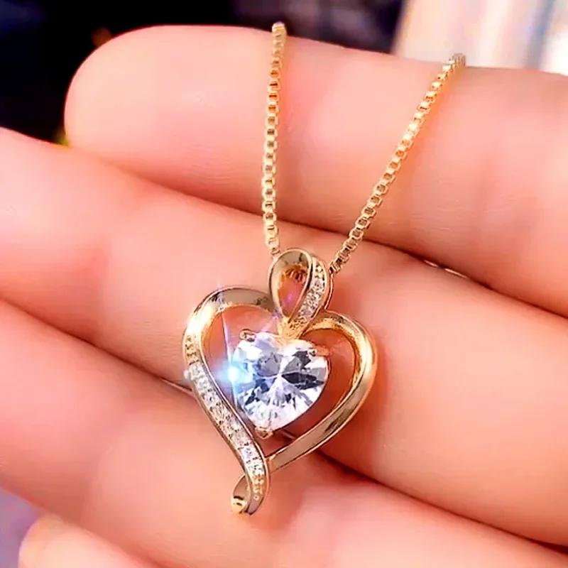 European And American Gold Heart-Shaped Zircon Simple Necklace For Women, High-End Fashion Temperament, Niche Design, Jewelry Wh