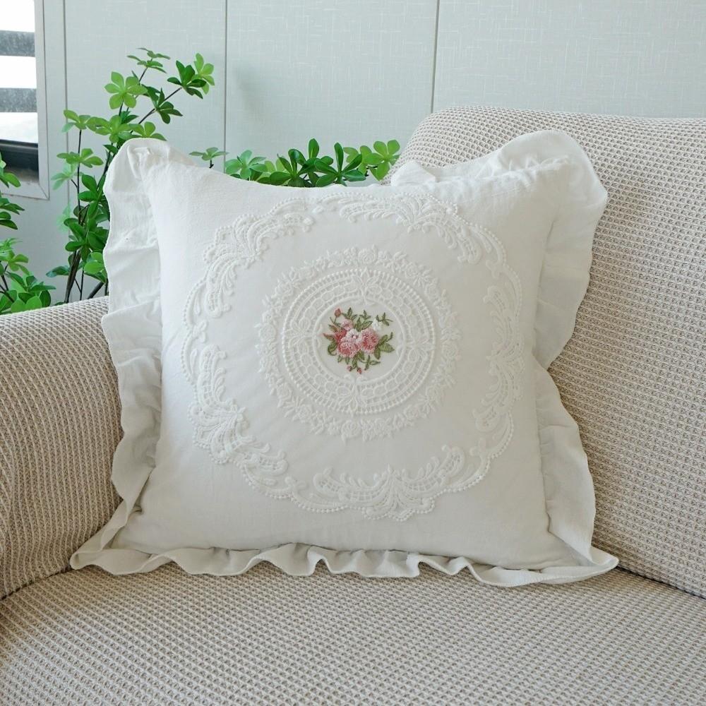 New Embroidered Pillow Cover French Lace Washable Cushion Cover Comfortable with Lotus Frill Soft Pillowcase