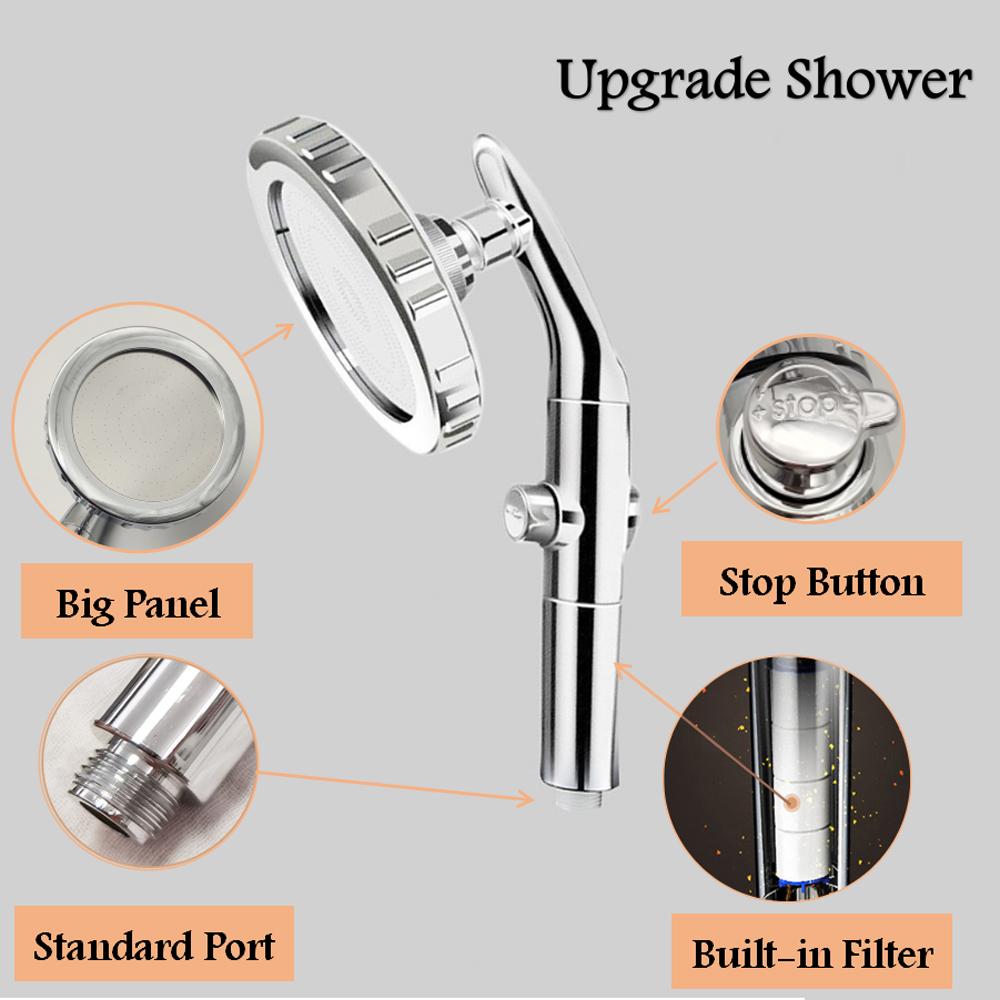 Big Panel Chrome Shower Head High Pressure Handheld Showehead With Hose Stop Water Rotating Shower Head Bathroom Accessories