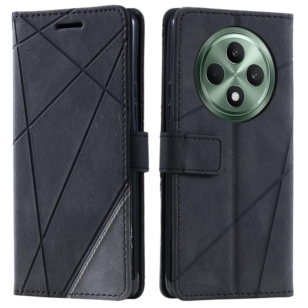 For Oppo Reno12 F 4G Case Imprinted Lines PU Leather Splicing Wallet Phone Cover