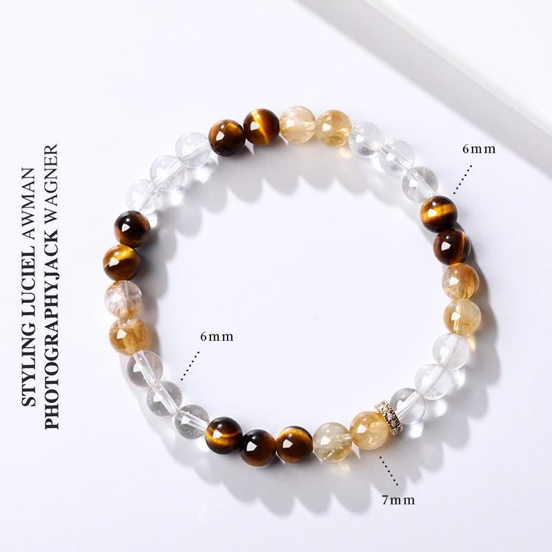 Yellow Tiger Eye & White Crystal Retro Bracelet - Light Luxury Niche Design for Women
