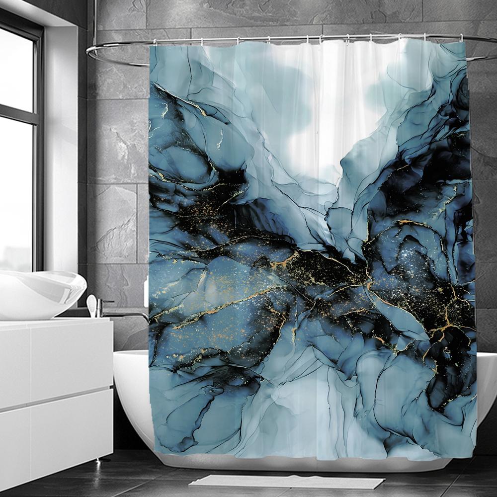 Colourful Marble Shower Curtains for Bathroom Fabric with Hooks Watercolor Abstract Ink Paint Washable Printing Decor Curtains
