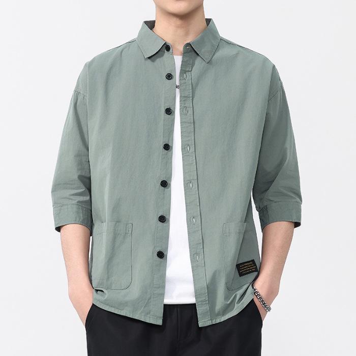 Frühlings-Neues Hemd für Herren mit 7/8-Ärmeln, Modetrend, Lässiges Baumwollhemd