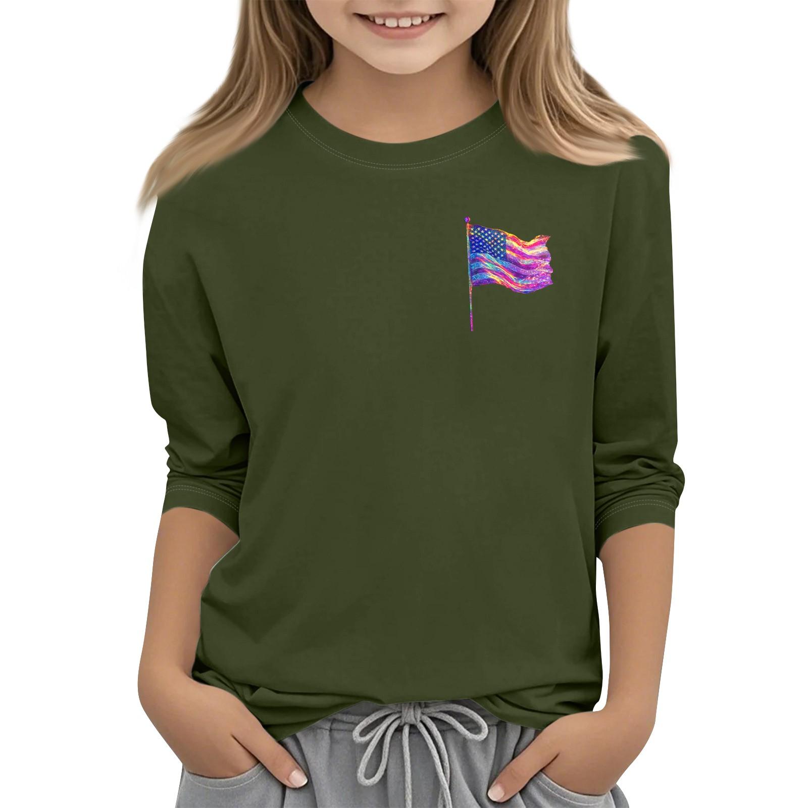 

Дитяча мода Принтований топ з круглим вирізом та рукавом три чверті Повсякденна футболка 110 армія зелений колір