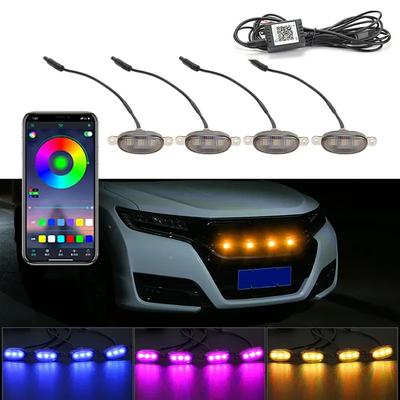 Iluminação de Grelha Frontal de Carro LED Luz Diurna Universal Controle por APP RGB Luz de Aviso de Grelha Central Acessórios Exteriores