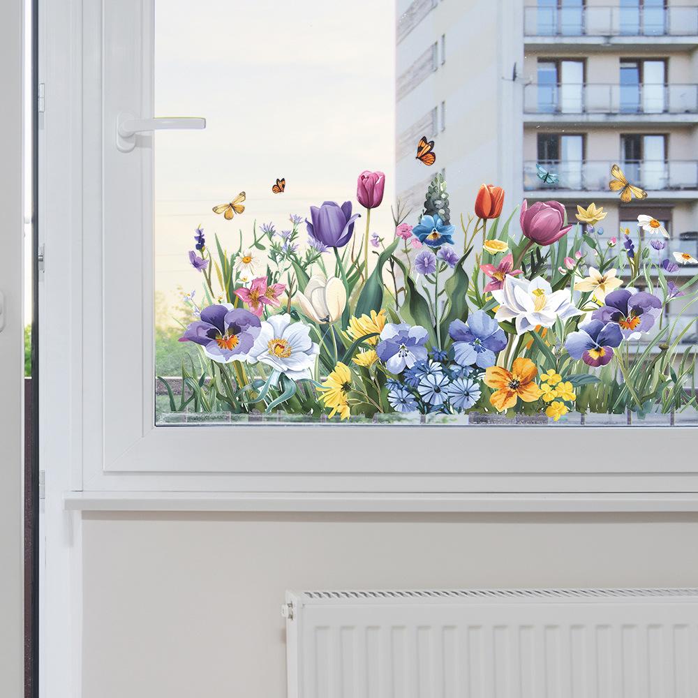 Painted Tulip Butterfly Leaves Static Cling Window Glass Door Sticker Home Decor