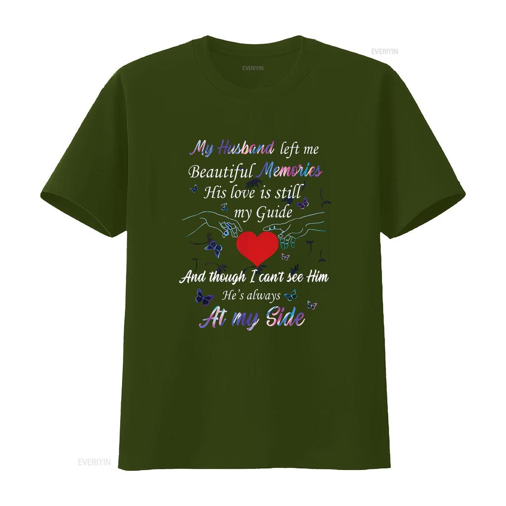 My Husband Left Me Beautiful Memories Memorial T Shirt Vintage Washed Stylish Graphic Stretched Comfortable Casual Homme Unisex