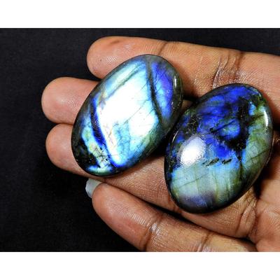 2 Stück Natürlicher Multi Labradorit Ovaler Cabochon Lose Edelstein 25X43-28X42 MM SK-1259