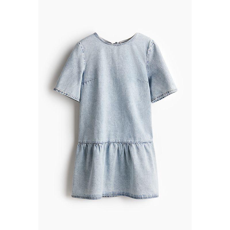 

Женская одежда HM Платье 2025 Осень Новое поступление Свободный круглый вырез Короткий рукав Задняя шнуровка Джинсовая юбка 1274344