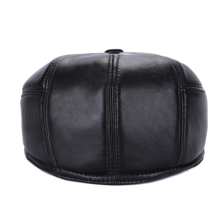 Haining Genuine Leather Sheepskin Men's Winter Beret with Ear Protection