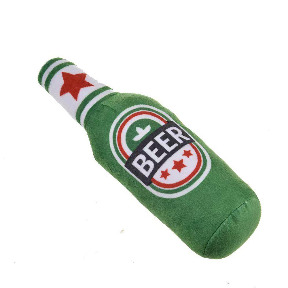 Plush Vodka Whiskey Bottle Squeaky Dog Toy - Chew Resistant & Teething Friendly