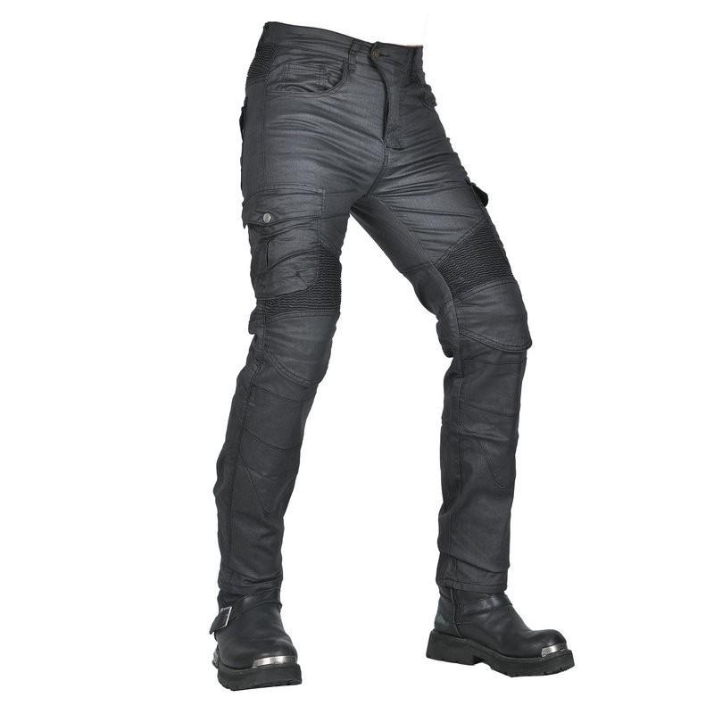 Mens Motorcycle Riding Pants With Protective Padding Reinforced Seams Multi-Pocket Tactical Design Stretchable Coated Fabric Fall