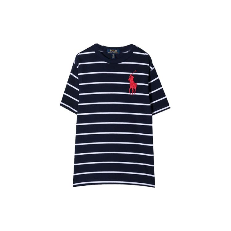 

Детская футболка Polo Ralph Lauren SS23 С вышивкой логотипа В полоску Круглый вырез Короткий рукав Детская одежда Синий 323786411-003 S