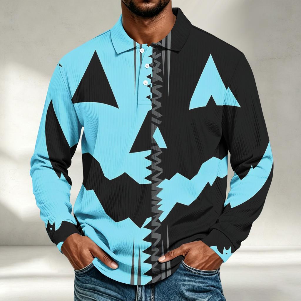Men's Casual Halloween Print Long Sleeve Shirt Loose Fit