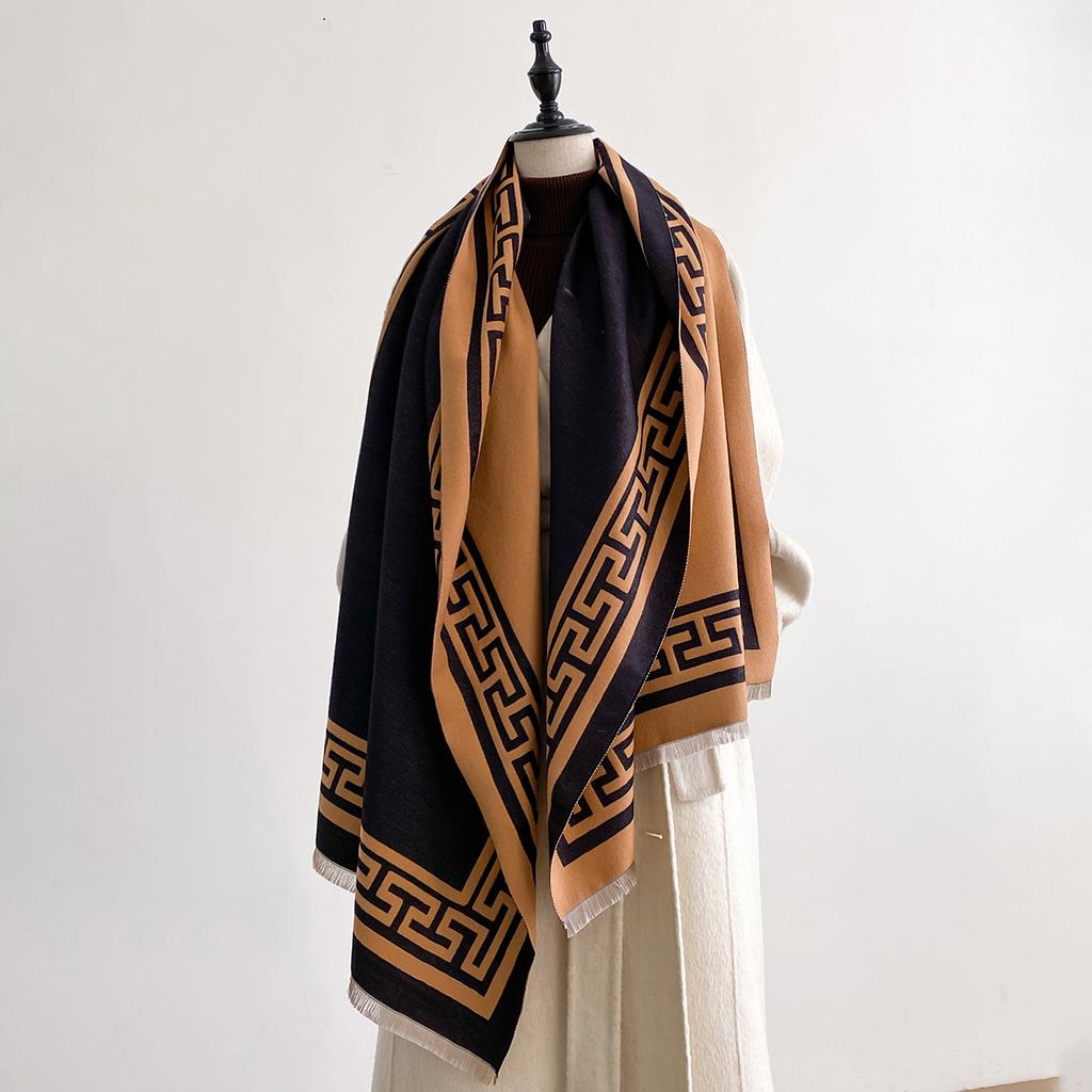 New Brand Elegance Two-Sided Print Scarf Soft Warm Fringe Pashmina Shawl Autumn and Winter Outdoor Coldproof Windproof Blanket