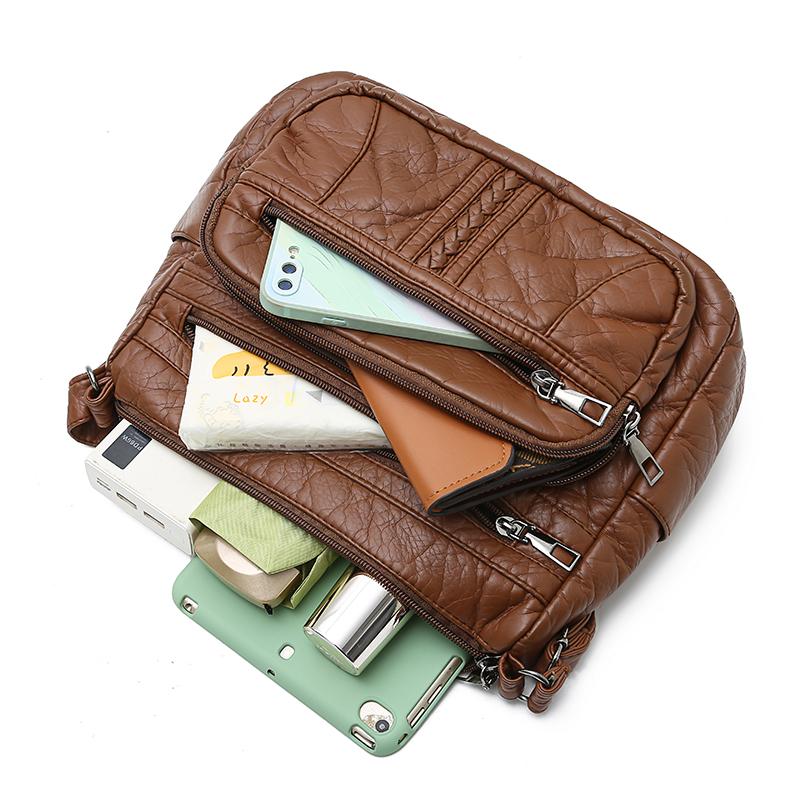 Soft Leather Multi-Layer Crossbody Bag Women's Bag Middle-Aged Mother's Bag