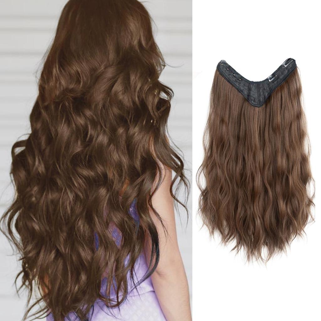 Bybrana V-shaped water ripple hair extensions black brown synthetic wig