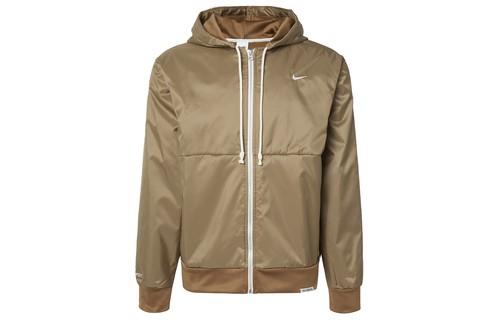 Nike Solid Color Logo Print Hooded Zip Jacket L коричневый