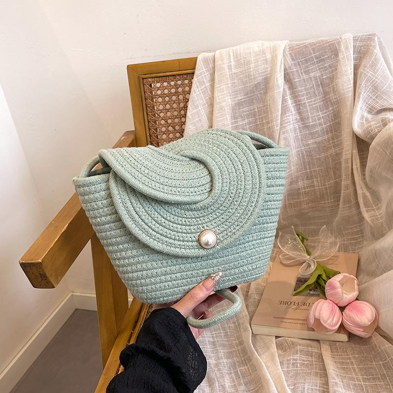 

Solid color fresh pearl bag cover messenger bag casual simple and beautiful shoulder bag exquisite seaside beach bag versatile bag зелёный