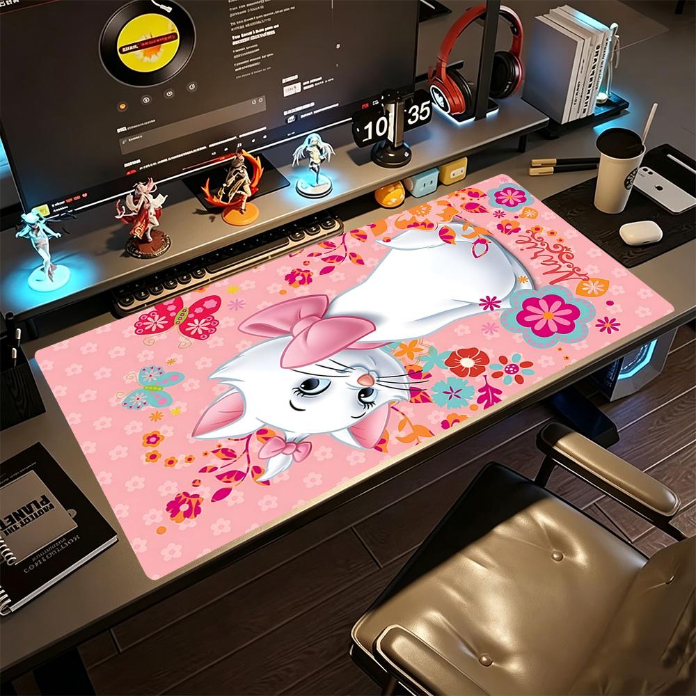 Pink Parisian Cat Large Mouse Pad Keyboard Mat Computer Desk Mat Non-Slip Rubber Bottom Computer Decor Item Office Use