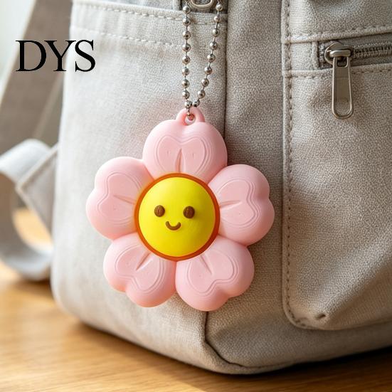 Anxiety Relief Gadget Smiling Flower Keychain Fidget Toy, Floral Clicker Sensory Toy for Stress Relief, Hanging Bag Charm with Ball Chain Key
