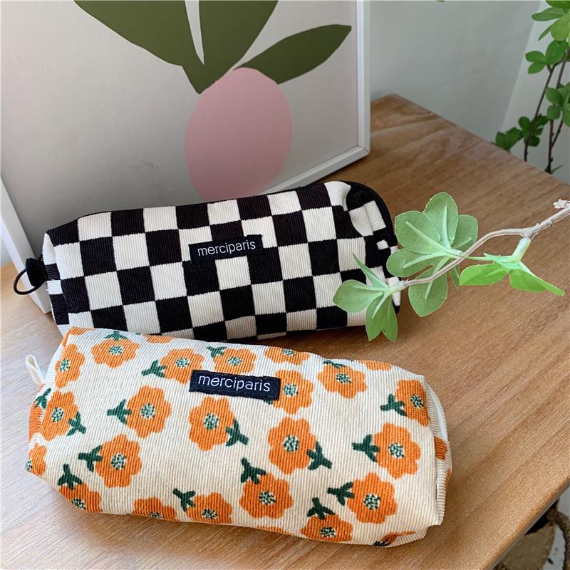 In Stock: 11271 Corduroy Retro Artistic Pencil Case – Japanese Style Student Makeup Bag & Storage Organizer