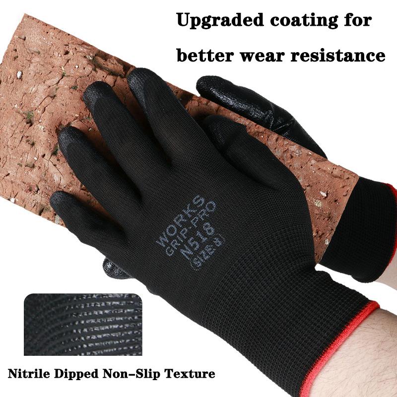12Pairs Wear Resistant Gloves For Construction Rubber Gloves Nitrile Gloves Safety Gloves Mechanic Working