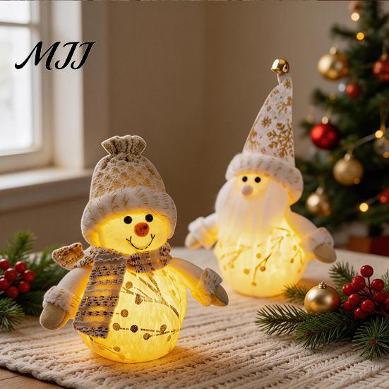 Festive Home Decor Christmas LED Plush Doll Ornaments, Light Up Elk Snowman Santa Claus Room Accent Decoration, Cute Stuffed Toy for Table Holiday