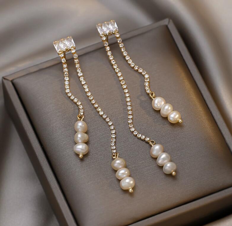 925 Silver Bowknot Tassel Earrings with Diamonds