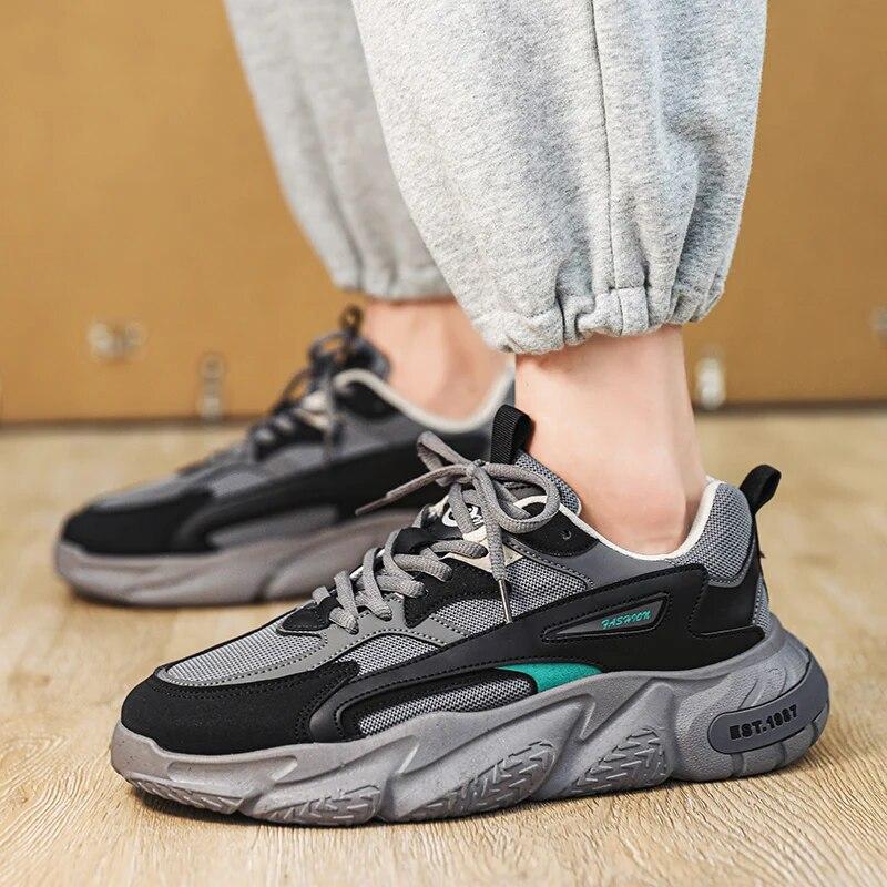 Thick Sole Versatile Clunky Sneaker For Men  Trend Mesh Lace Up Breathable Casual Sports Shoes Increased Soft Soles