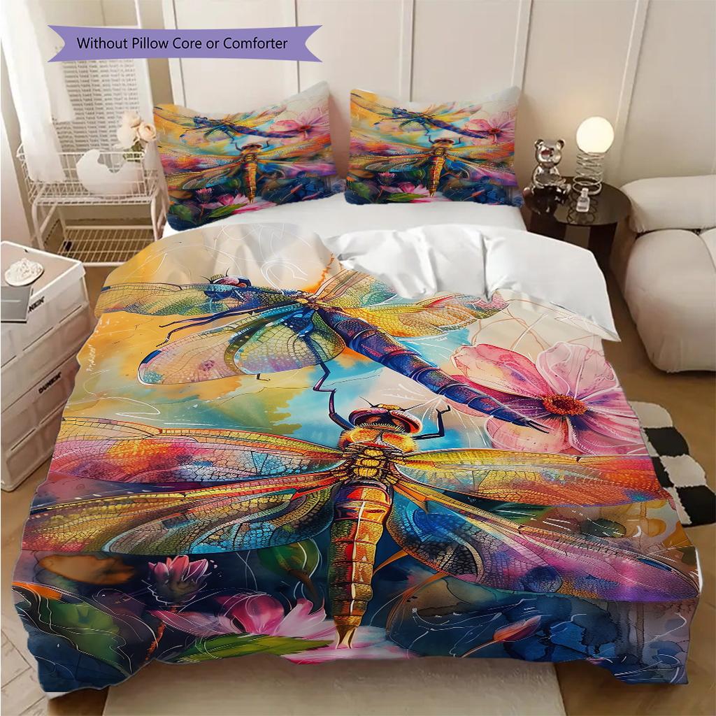 Flowers and Insects Pattern Bedding Quilt Set Quilt Cover Pillowcase Home Decoration Birthday Gift (1 * duvet cover + 2 * pillowcase, without core)