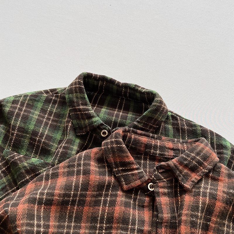 Kids Korean Style Casual Long Sleeve Plaid Shirt For Boys And Girls