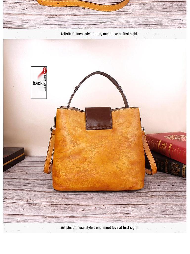 Vintage Tree Bark Leather Multifunction Crossbody Handbag
