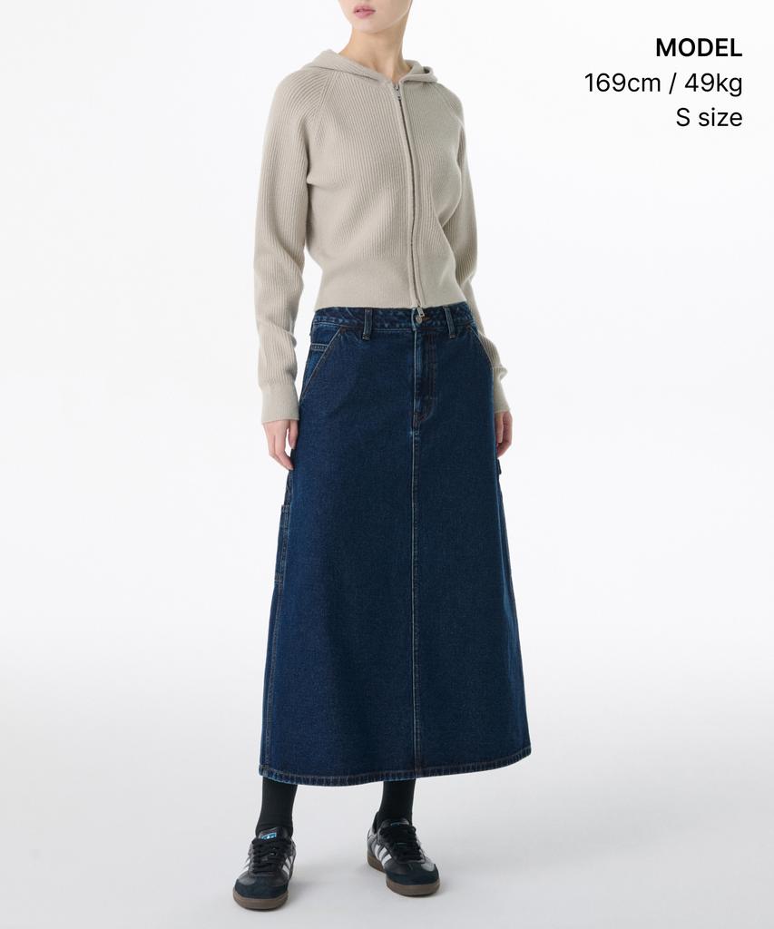 Musinsa Standard Woman Women'S Denim Carpenter Long Skirt [Medium Indigo]