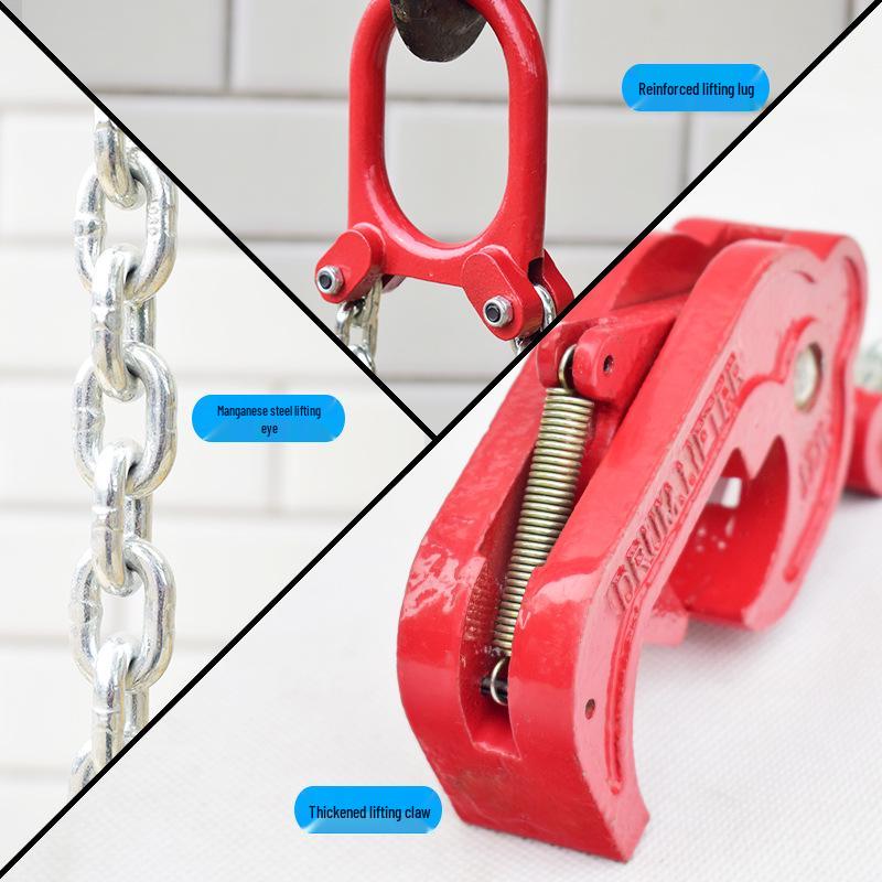 Double Chain Oil Drum Lifter - Multi-functional Forklift Clamp & Hook