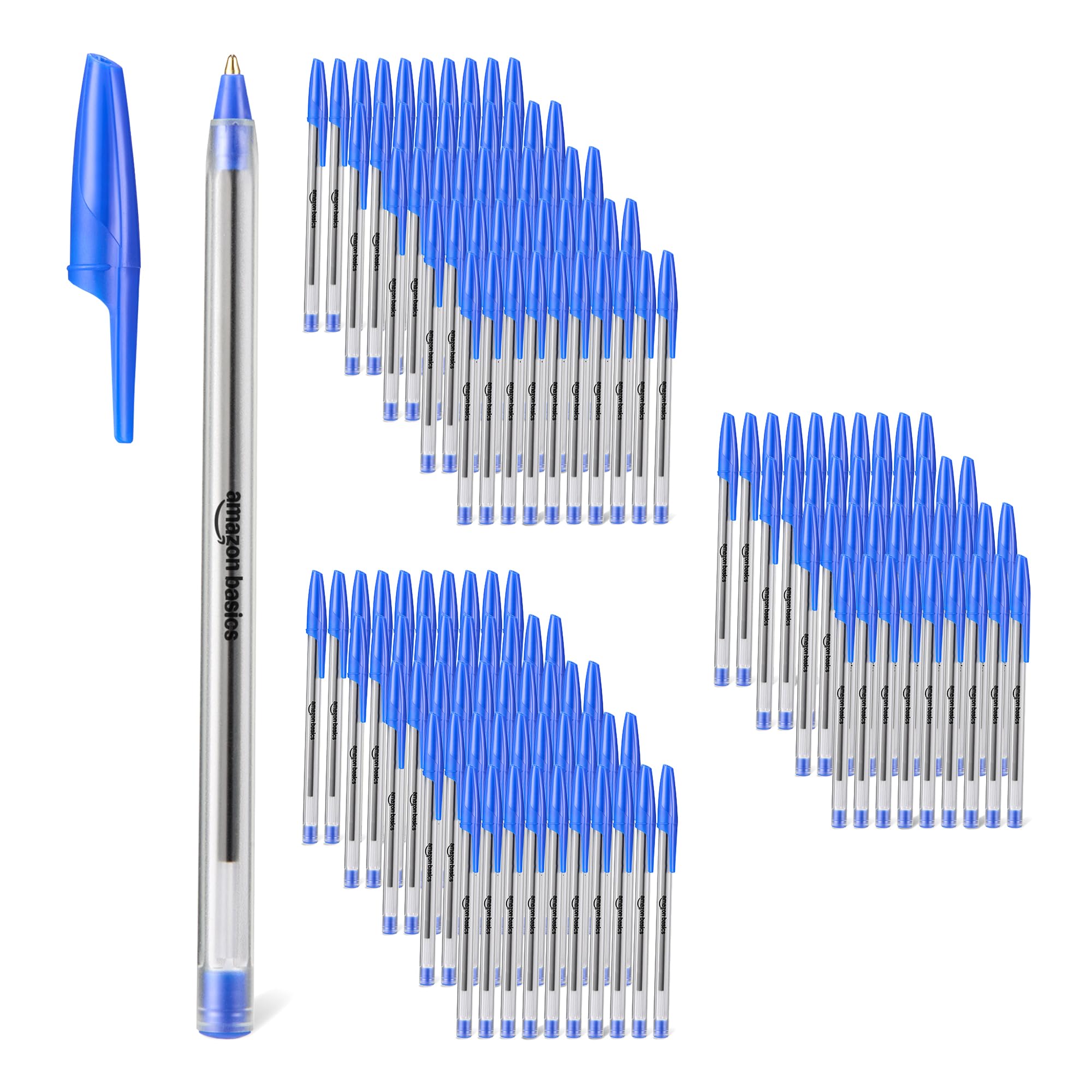 

Amazon Basics Ballpoint 144 Blue Ink Pens, 1.0mm, count, (Body Color Blue/Transparent)