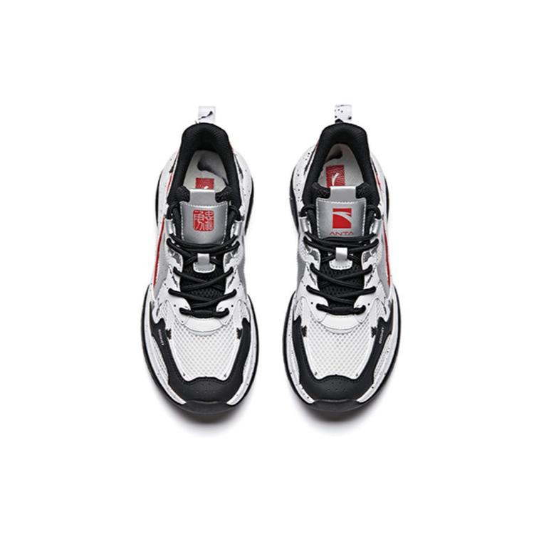 New Anta Cushioned Anti Slip And Wear Resistant Lightweight Low Top Chunky Sneakers Women's Black White Red 922027033-4