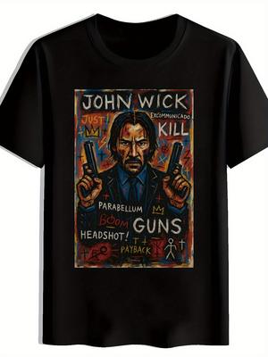 MenS John Wick Inspired Graphic TShirt Action Movie Tee with Guns Explosions Gym Casual Attire Machine Washable Summer Top