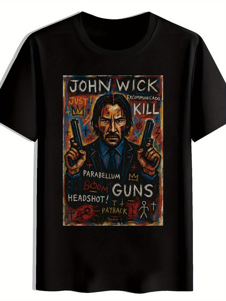 Herren John Wick Inspiriertes Grafik-T-Shirt Actionfilm-T-Shirt mit Waffen Explosionen Fitnessstudio Freizeitkleidung Maschinenwaschbar Sommer Oberteil