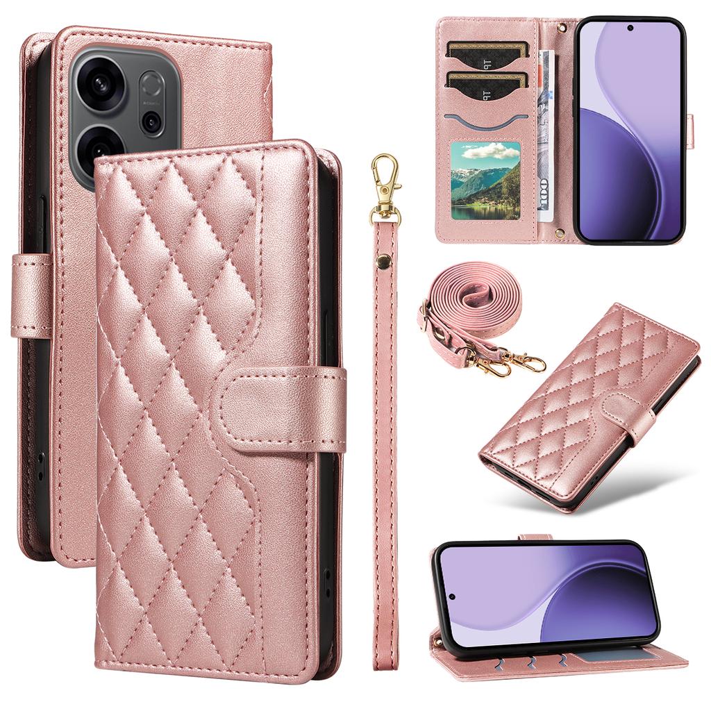 עבור Oppo Reno14 5G (חרסינה)/אופו רנו 14 F 5G/אופו רנו 14 5G (גלובלי) כיסוי ארנק מעור רומבוס לטלפון עם רצועה